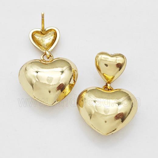 Copper Heart Stud Earrings Gold Plated