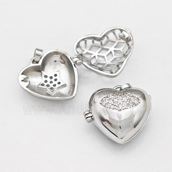 Copper Heart Locket Pendant Pave Zirconia Eye Platinum Plated