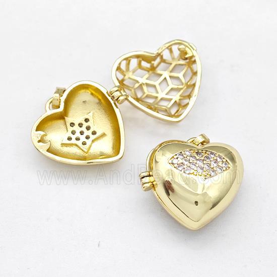 Copper Heart Locket Pendant Pave Zirconia Eye Gold Plated