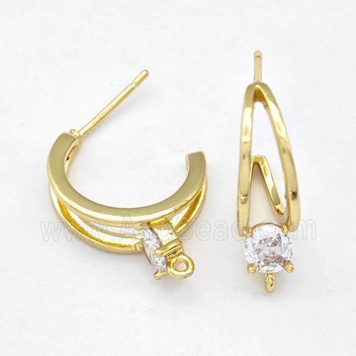 Copper Earring Studs Pave Zirconia Gold Plated