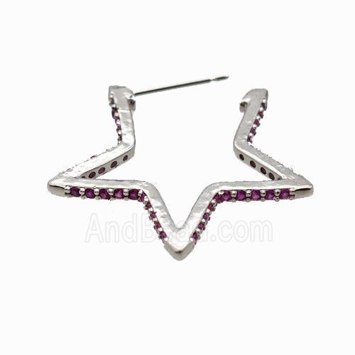 Copper Star Earring Studs Pave Zirconia Platinum Plated