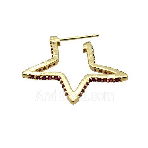 Copper Star Earring Studs Pave Zirconia Gold Plated