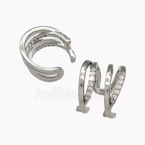 Copper Clip Earrings Pave Zirconia Platinum Plated