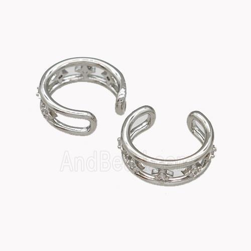 Copper Clip Earrings Pave Zirconia Platinum Plated
