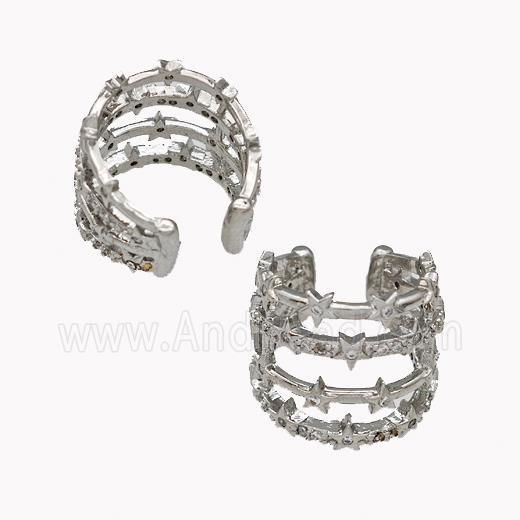 Copper Clip Earrings Pave Zirconia Platinum Plated