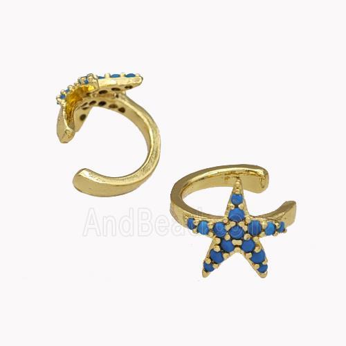 Copper Starfish Clip Earrings Pave Zirconia Gold Plated