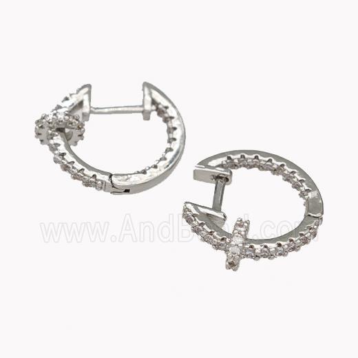 Copper Latchback Earrings Pave Zirconia Platinum Plated