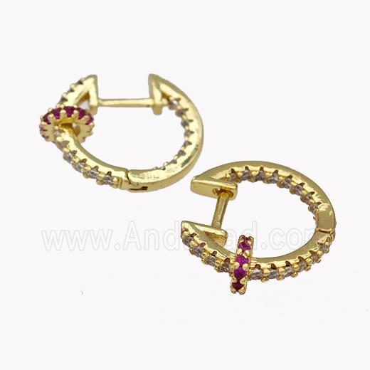 Copper Latchback Earrings Pave Zirconia Gold Plated