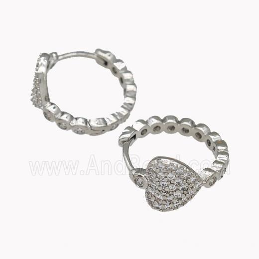 Copper Heart Hoop Earrings Pave Zirconia Platinum Plated