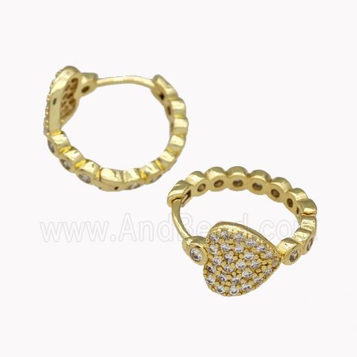 Copper Heart Hoop Earrings Pave Zirconia Gold Plated