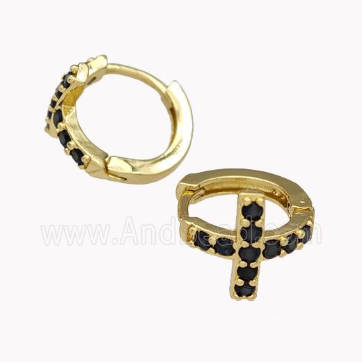 Copper Cross Hoop Earrings Pave Zirconia Gold Plated