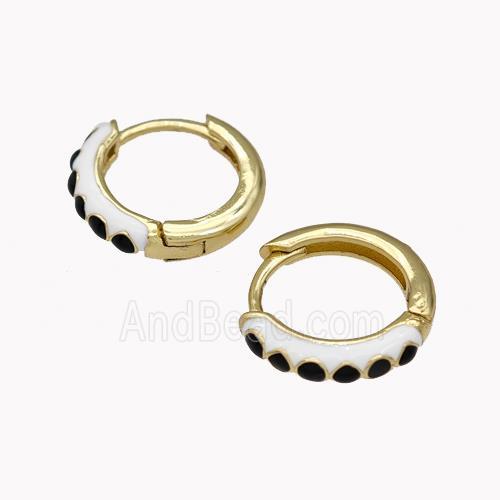 Copper Hoop Earrings Black White Enamel Gold Plated