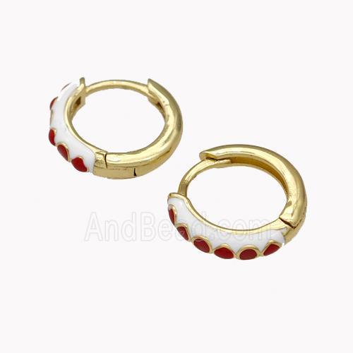 Copper Hoop Earrings Red White Enamel Gold Plated