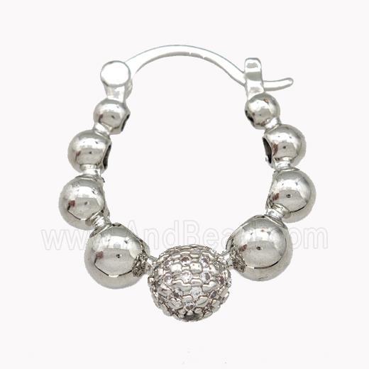 Copper Latchback Earrings Pave Zirconia Ball Platinum Plated