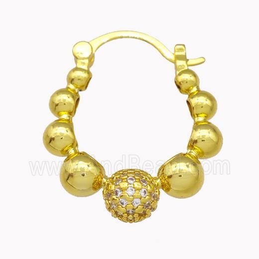 Copper Latchback Earrings Pave Zirconia Ball Gold Plated