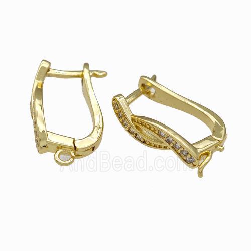 Copper Latchback Earrings Pave Zirconia Gold Plated