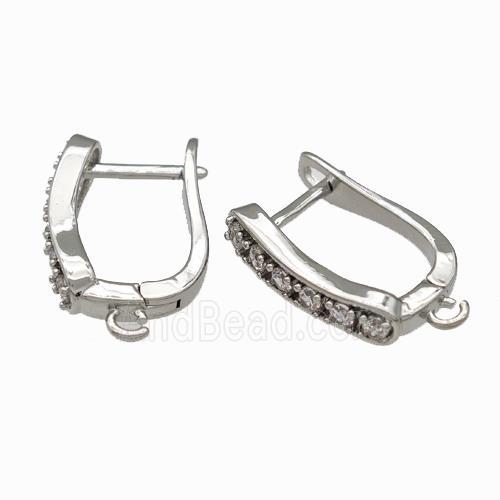Copper Latchback Earrings Pave Zirconia Platinum Plated
