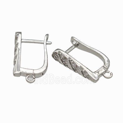 Copper Latchback Earrings Pave Zirconia Platinum Plated