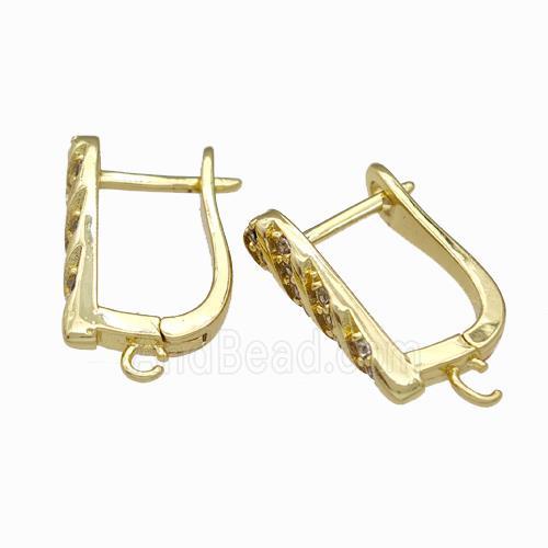Copper Latchback Earrings Pave Zirconia Gold Plated