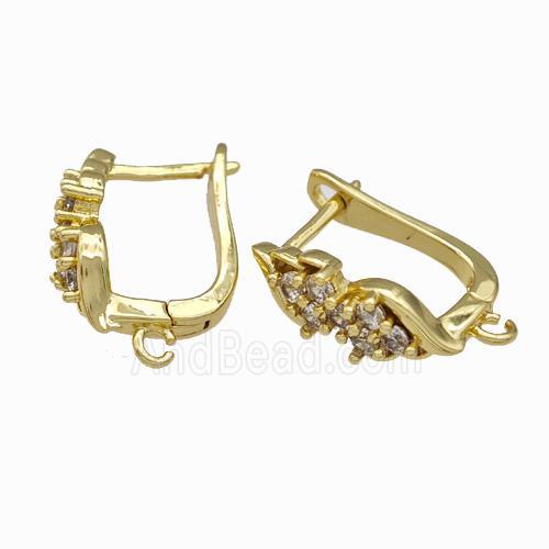 Copper Latchback Earrings Pave Zirconia Gold Plated