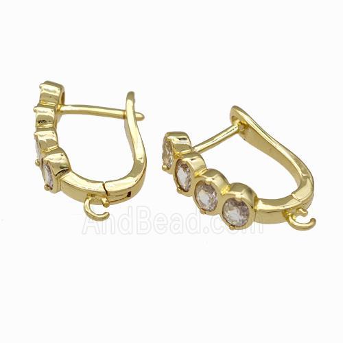 Copper Latchback Earrings Pave Zirconia Gold Plated