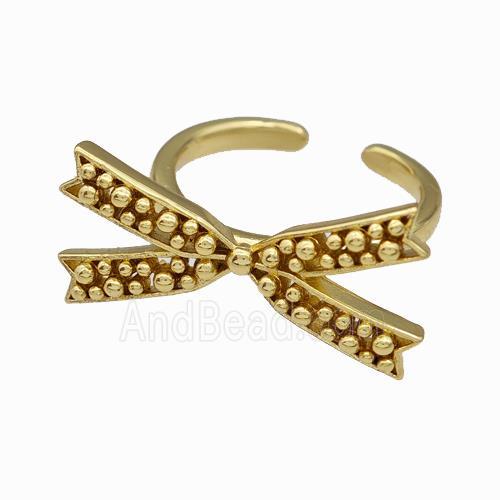 Copper Bow Rings Pave Zirconia Gold Plated