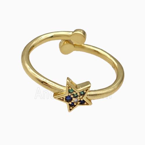 Copper Star Rings Pave Zirconia Gold Plated