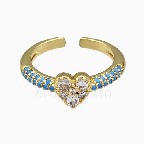 Copper Heart Rings Pave Zirconia Gold Plated