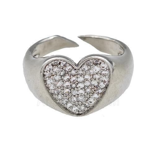 Copper Heart Rings Pave Zirconia Platinum Plated