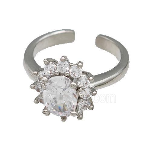 Copper Flower Rings Pave Zirconia Platinum Plated