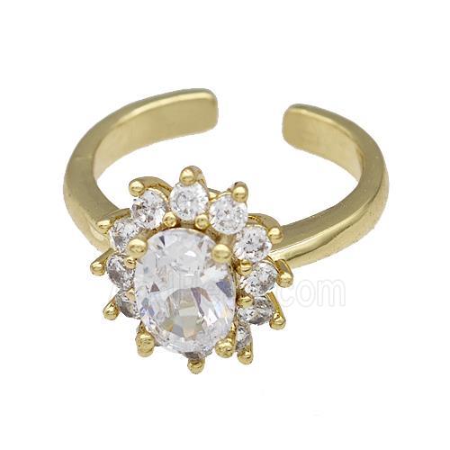 Copper Flower Rings Pave Zirconia Gold Plated
