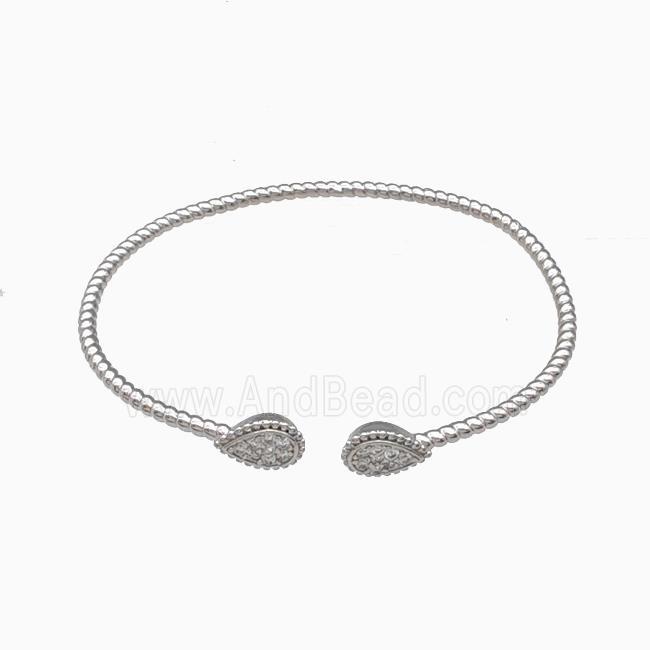 Copper Bangle Pave Zirconia Teardrop Platinum Plated