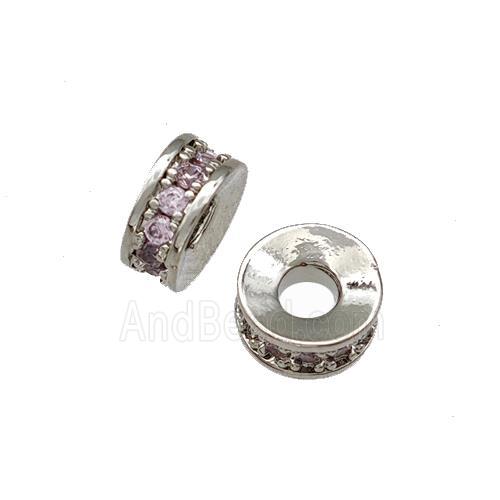 Copper Heishi Spacer Beads Pave Pink Zirconia Platinum Plated