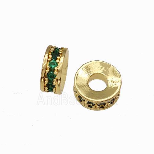 Copper Heishi Spacer Beads Pave Green Zirconia Gold Plated