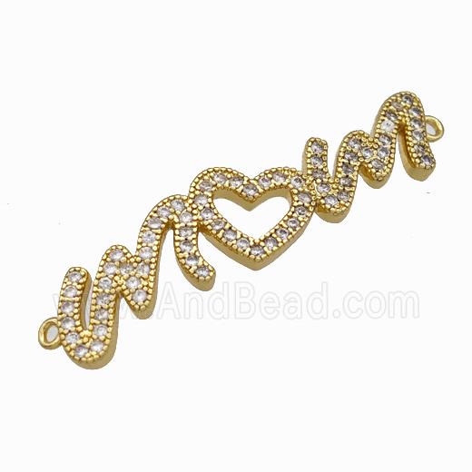 Copper MOM Connector Pave Zirconia Heart Love Gold Plated