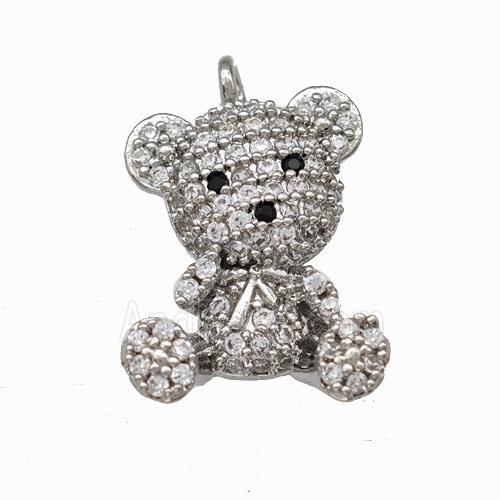 Copper Bear Pendant Pave Zirconia Platinum Plated