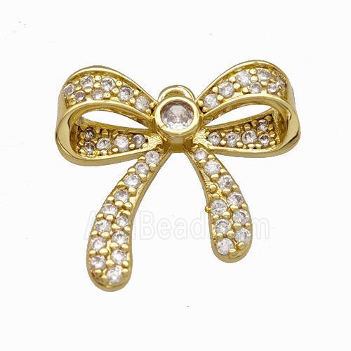Copper Bow Pendant Micro Pave Zirconia Gold Plated