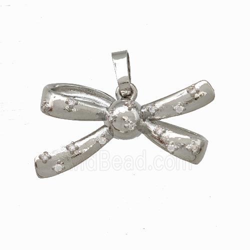 Copper Bow Pendant Micro Pave Zirconia Platinum Plated