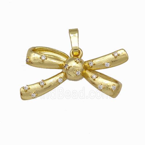 Copper Bow Pendant Micro Pave Zirconia Gold Plated