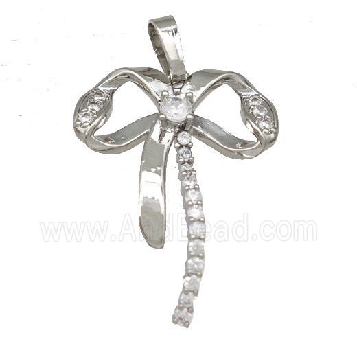 Copper Bow Pendant Micro Pave Zirconia Platinum Plated