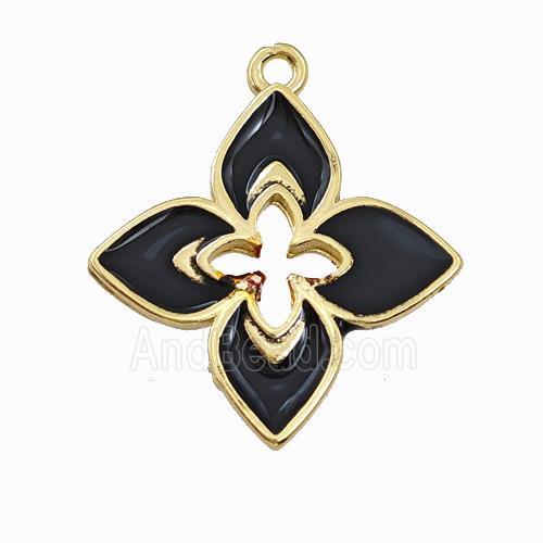 Copper Clover Pendant Black Enamel Cross Gold Plated