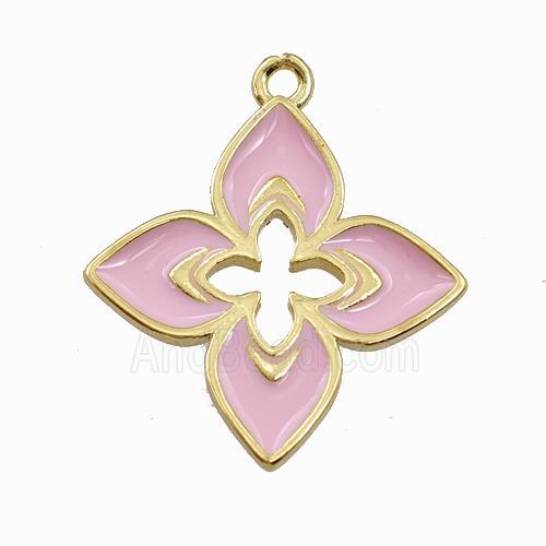 Copper Clover Pendant Pink Enamel Cross Gold Plated