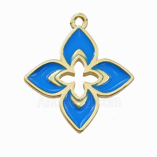 Copper Clover Pendant Blue Enamel Cross Gold Plated
