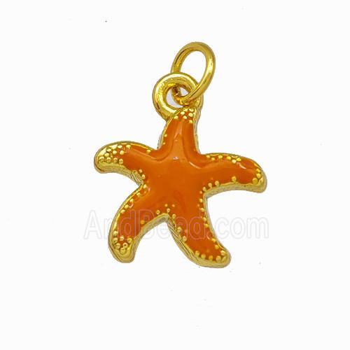 Copper Starfish Pendant Orange Enamel Gold Plated