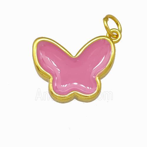 Copper Butterfly Pendant Pink Enamel Gold Plated