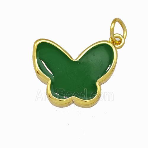 Copper Butterfly Pendant Green Enamel Gold Plated