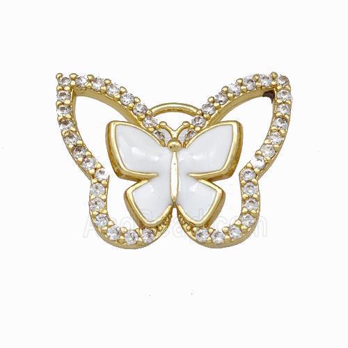 Copper Butterfly Pendant Pave Zirconia White Enamel Gold Plated