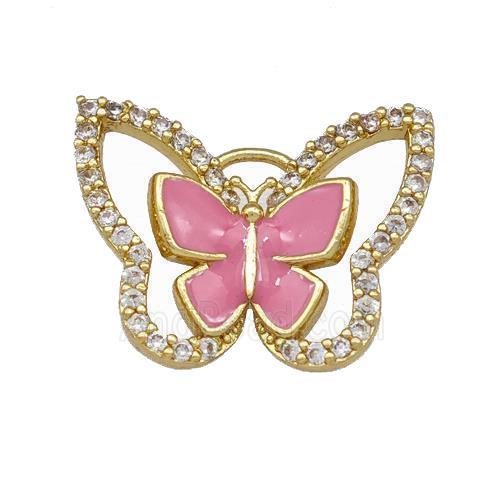 Copper Butterfly Pendant Pave Zirconia Pink Enamel Gold Plated