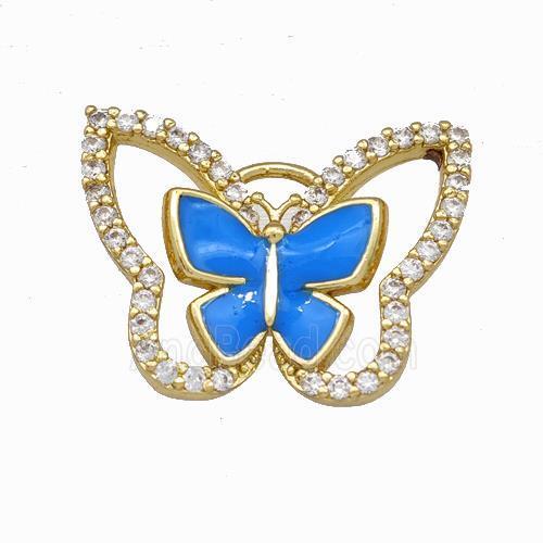 Copper Butterfly Pendant Pave Zirconia Blue Enamel Gold Plated