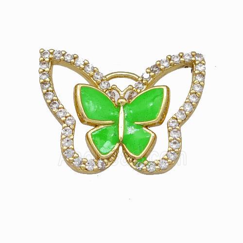 Copper Butterfly Pendant Pave Zirconia Green Enamel Gold Plated